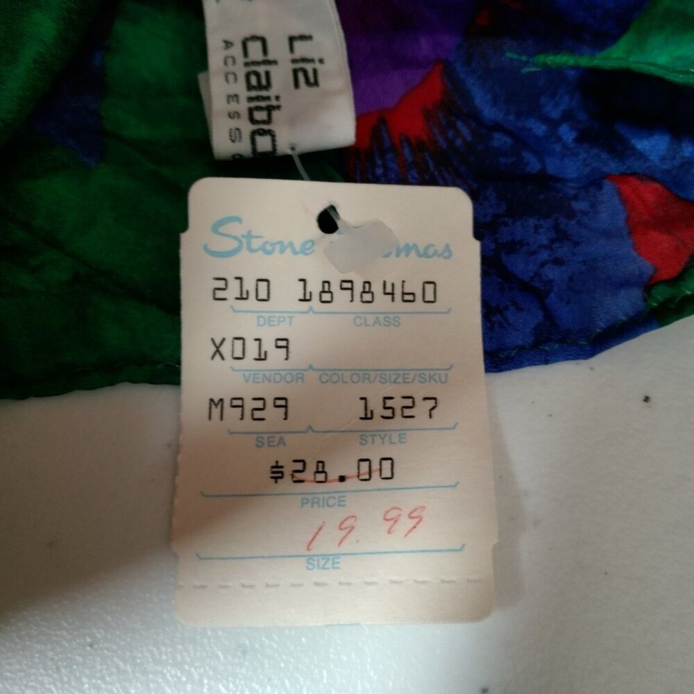 Vintage 1990s Liz Claiborne Silk Scarf Bold Colorful Flowers Rectangle 10x52" - Picture 7 of 13